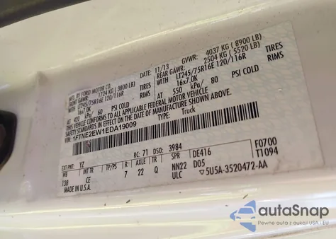 2014 Ford E-250 Commercial из США, поврежденный, VIN 1FTNE2EW1EDA19009